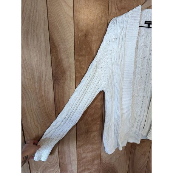 Banana Republic Chunky Knit Cardigan Open Front Neutral 100% Cotton White XS - Picture 5 of 8